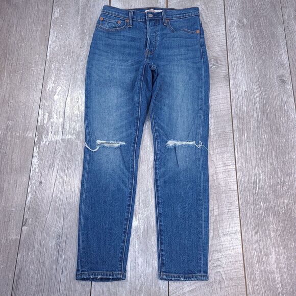 Levis Jeans Womens 27 Wedgie Skinny Blue Distressed Denim High Rise Pants - Picture 1 of 10